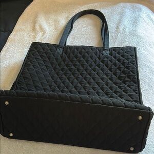 Vera Bradley Black Quilted Tote Bag Diamond Pattern with handbag feet